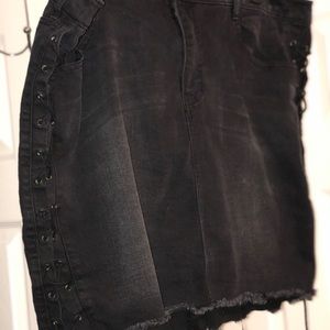Black, ripped skirt with string detailing on side